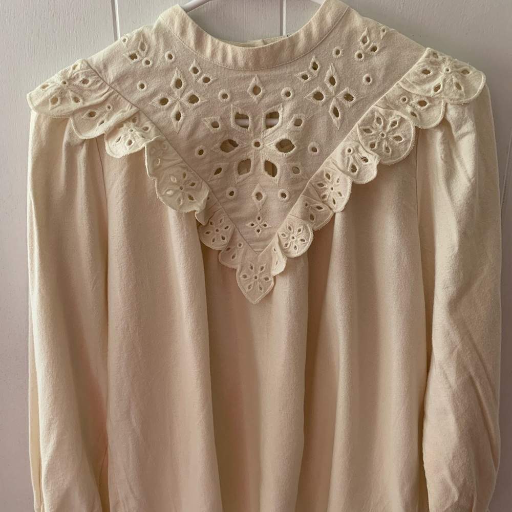 Madewell NWT cream flannel eyelet blouse, size XS